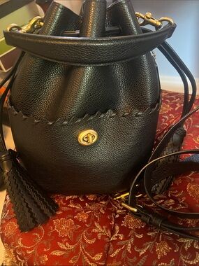 Coach Black Leather Lora Bucket Bag-Gold Hardware w/top handle & crossbody strap